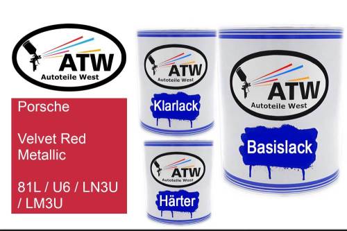 Porsche, Velvet Red Metallic, 81L / U6 / LN3U / LM3U: 1L Lackdose + 1L Klarlack + 500ml Härter - Set, von ATW Autoteile West.